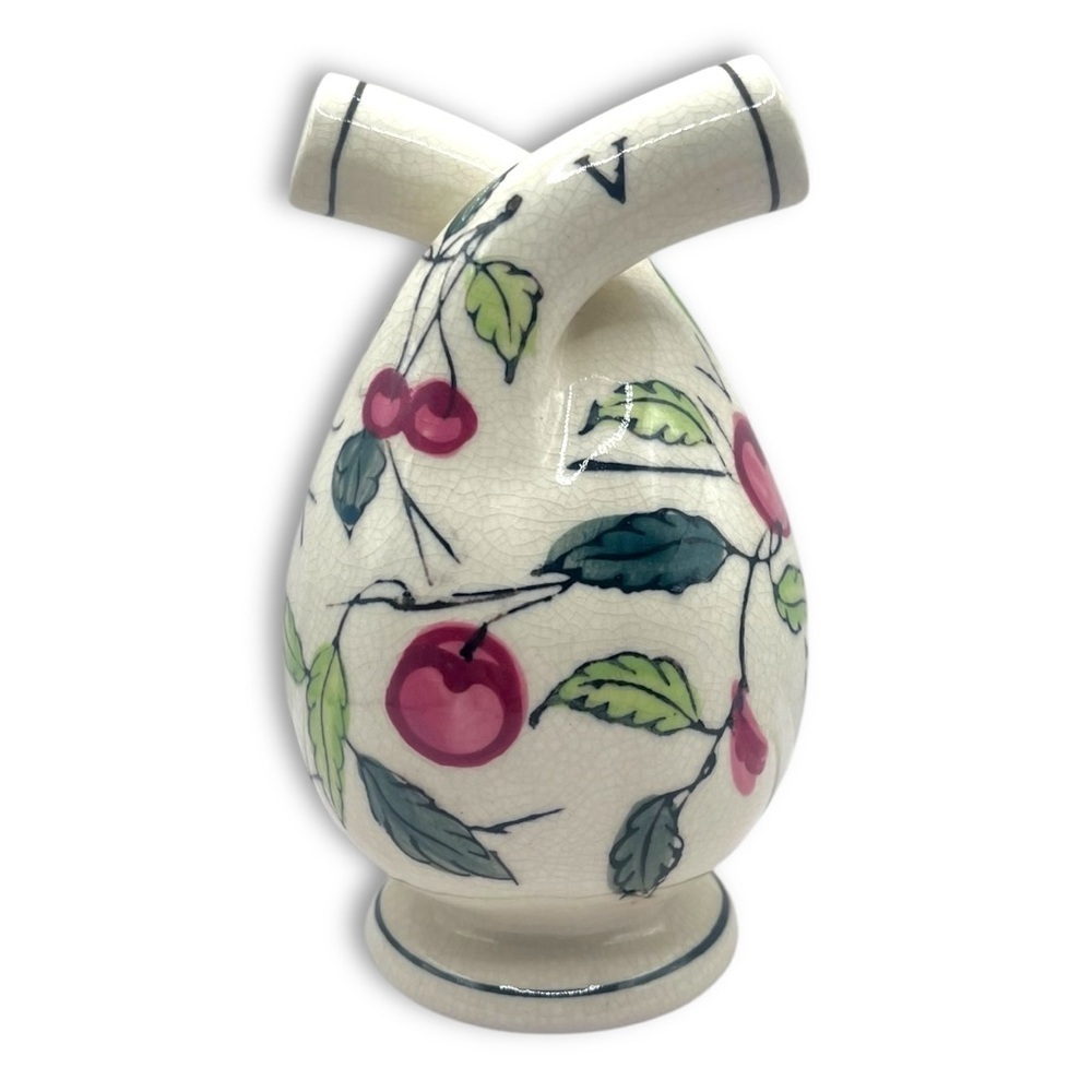 Vintage Fred Roberts Co. oil/vinegar porcelain decanter vase w/ Cherry pattern